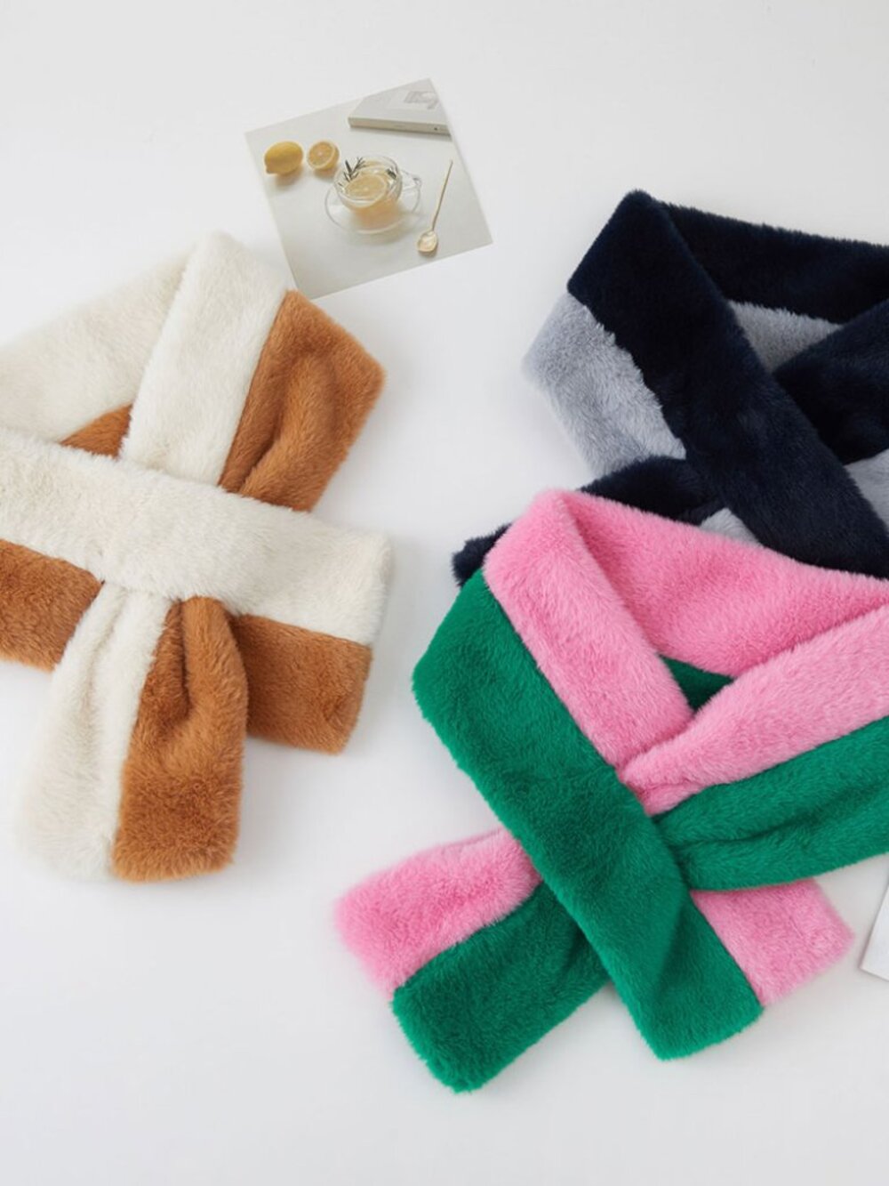 Two Tone Plush Faux Fur Pull Through Winter Scarf